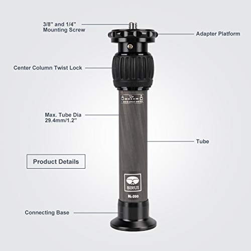 SIRUI SL-200 Carbon Fiber Tripod Extension Pole, Two-Section Center Column Extender for Tripods