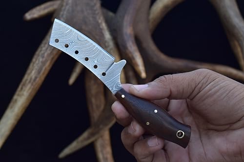 Knives Ranch Handmade High Carbon Damascus Steel Fixed Blade Knife – 6.25" Cowboy Ranch Knife with Rosewood Handle & Horiz...