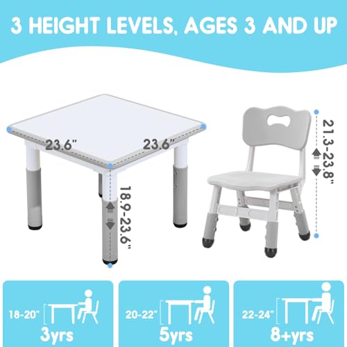 JIAOQIU Kids Table & Chair Set with Adjustable Toddler-Safe Non-Slip Legs, Activity & Graffiti-Proof Desktop Ages 3-12