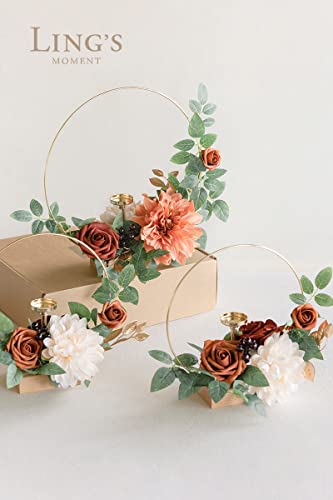 Ling's moment Candle Holder Hoop Terracotta Wreath Floral Centerpieces for Sweetheart Table, Head Table, Ceremony Receptio...