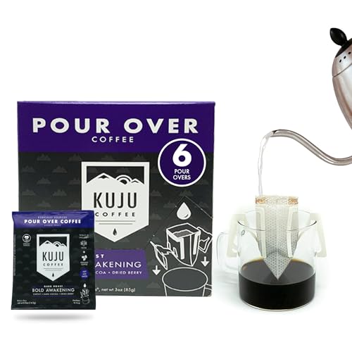 Kuju Coffee Premium Pour Over Camping Coffee Singles - 6 Pack Bold Awakening, Dark Roast - Superior Instant Coffee Packets...
