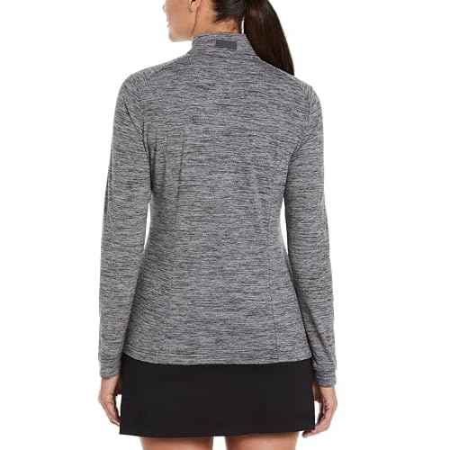 Perry Ellis Women's 1/4 Zip Long Sleeve Heather Golf Pullover, Sun Protection, Water-Repellent, Enhanced Stretch, Breathable