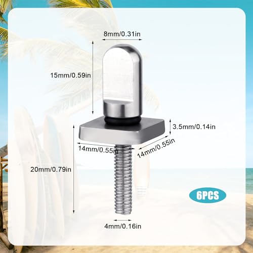 6pcs 316 Stainless Steel Fin Screws, No Tool Surfboard Fin Screws with O Rings Paddle Board Replacement for SUP Paddleboar...