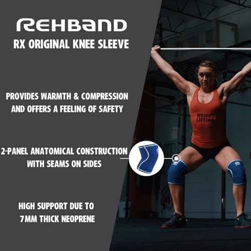 Rehband Classic Knee Sleeve for Strength Training - 7mm Neoprene Knee Brace Competition, Weightlifting, Flexible & Non-Slip Knee Support for Men & Women with anatomic shape, Colour:Blue - 1 Pair, Size:Small