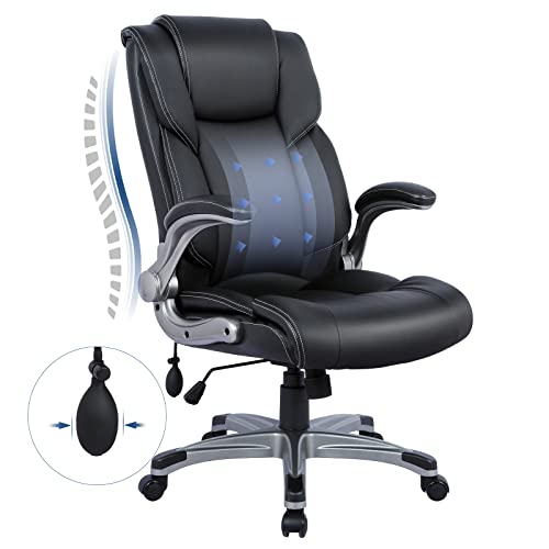 COLAMY High Back Executive Office Chair- Ergonomic Home Computer Desk Leather Chair with Padded Flip-up Arms, Adjustable T...