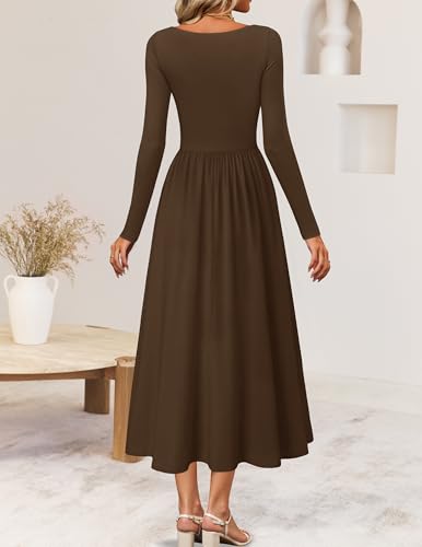 ZESICA Spring Dresses for Women 2026 Elegant Classy Square Neck Long Sleeve Flowy Wedding Guest Party Midi Dress
