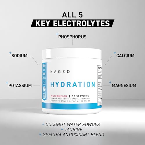 Kaged Hydration Electrolytes Powder | Watermelon | Hydra-Charge Sports Drink Mix | Pre, Post, Intra Workout | Low Carb, Ve...