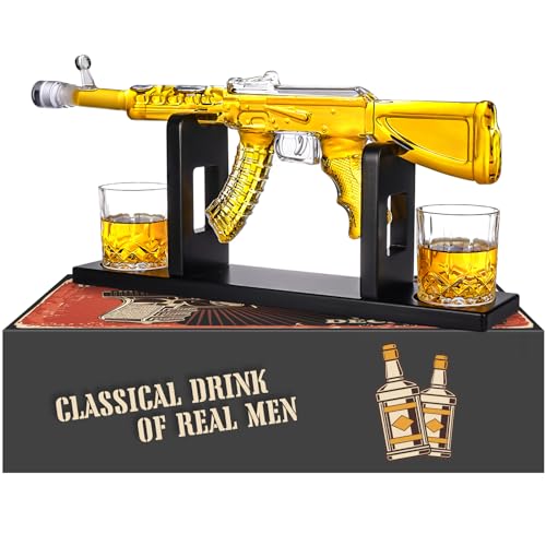 Whiskey Decanter AK47 Set with 2 Whiskey Glasses, Gifts for Men Dad Stocking Stuffers, Unique Christmas Anniversary Birthd...