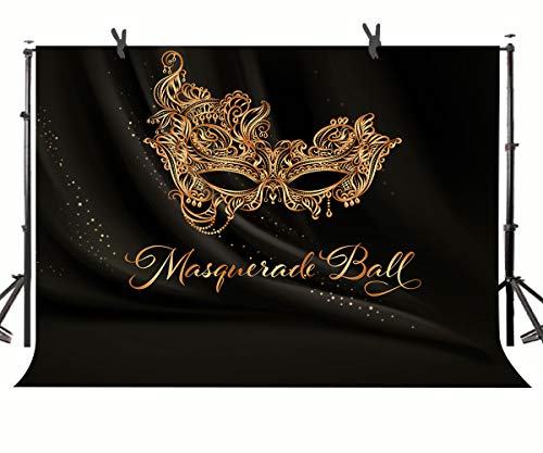 Golden Mask Backdrop 9x6ft Shining Retro Golden Mask Masquerade Ball Black Photography Background Mardi Gras Masquerade Ca...