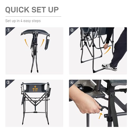 EVER ADVANCED Portable 30.7" Seat Height Tall Folding Camping Chair Directors Chair High Foldable Bar Stool with Side Tabl...