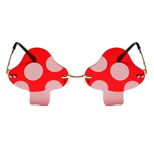 JOVAKIT Mushroom Shaped Sunglasses for Women Men Vintage Rimless Sun Glasses Retro rave Party Halloween Eyeglasses