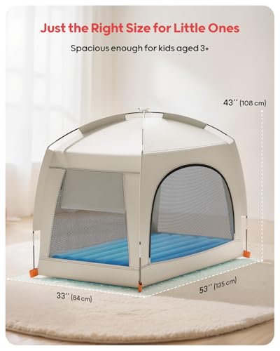 QPAU Inflatable Toddler Travel Bed with Tent – Lightweight Blow Up Kids Air Mattress with Hand Pump – Indoor & Outdoor Por...