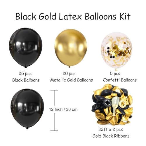 Black and Gold Balloons, 50PCS 12 Inch Black and Gold Confetti Balloon Party Decorations for Birthday,Graduation,New Year...