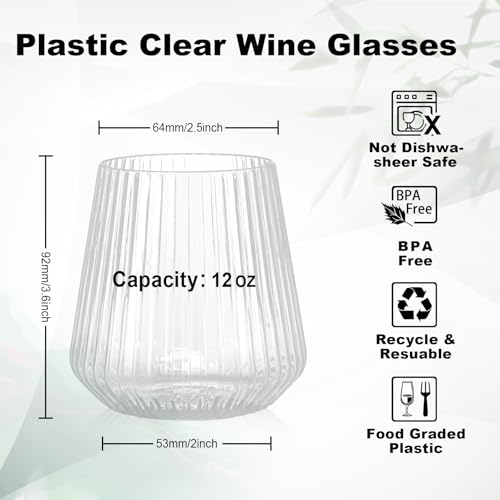 BESTSTAR 36 Pcs 12 oz Plastic Clear Ribbed Wine Glasses, Origami Ripple Disposable Champagne Glasses Elegant Whiskey Glass...