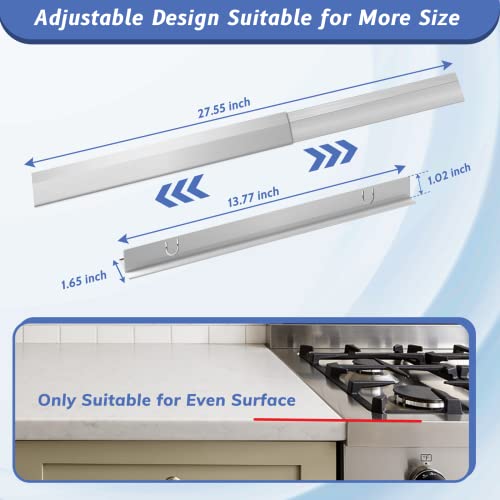 Stove Gap Covers Stainless Steel 2 Packs, 13.8~27.6 Inch Adjustable Heat Resistant Not Sharp Gap Filler, Easy to Clear Sto...