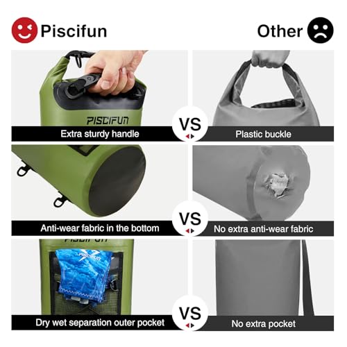 Piscifun Dry Bag, Waterproof Floating Backpack 10L/20L/30L/40L with Waterproof Phone Case for Boating, Kayaking, Fishing