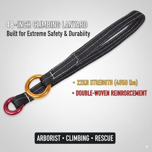 Yulatik 22KN Climbing Rope - Double-Woven Polyester Rescue Belt Tree Climbing Lanyard with 2 Anodized Rings for Arborists,...