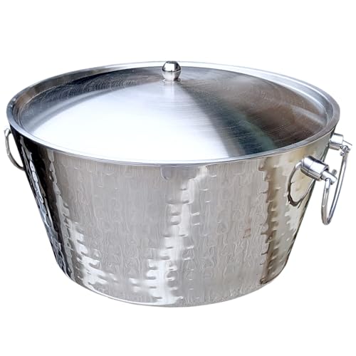 Insulated Stainless Steel Large Ice Bucket with Lid for Parties, Anchored Metal Ice & Beverage , Champagne Bucket for Exte...