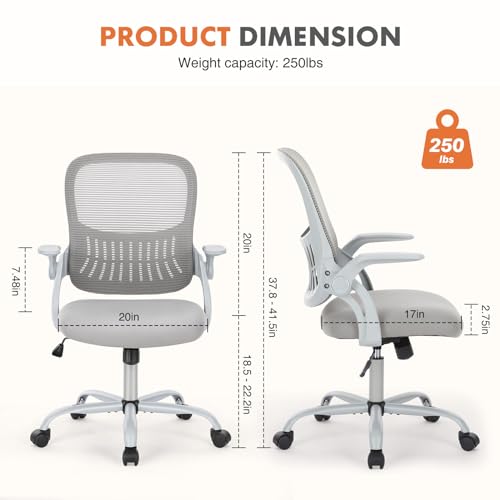 Sweetcrispy Home Office Managerial Executive Chair, Ergonomic Mesh Adjustable Swivel Mid-Back Chair with, Flip-up Arms, Co...