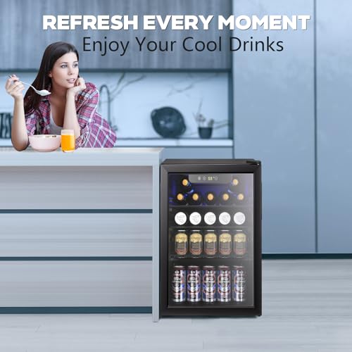 Electactic 26 Bottle Wine Cooler, 95 Cans Beverage Refrigerator, 2.6 cu.ft Drink Fridge Digital Temperature Control for Be...