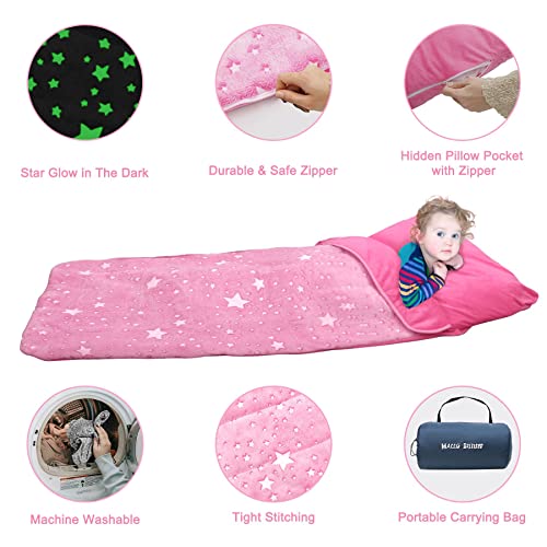 Kids Sleeping Bag for Girls & Boys, Large Kids Sleeping Bag with Pillow, Glow in The Dark Slumber Bag,Soft and Comfortable...