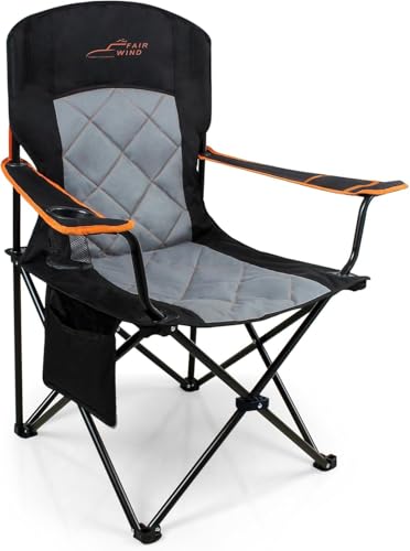 FAIR WIND Oversized Fully Padded Camping Chair, Heavy Duty Quad Fold Chair Arm Chair Support 350 LBS with Cup Holder, Coll...