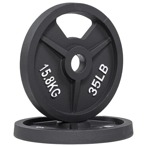 Fitvids 2-Inch Olympic and 1-Inch Standard Cast Iron Weight Plate for Strength Training & Weightlifting, Multiple Weights Available