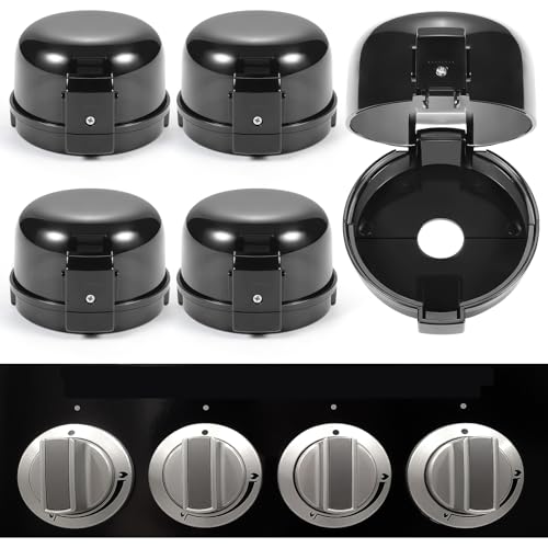 Stove Knob Safety Covers, for Knob Diameter Less Than 2.4", Unlock with Adult Two-Finger, Dual-Key Press Gas Stove Knob Lo...