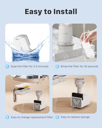UMOCUOY Cat Water Fountain Filter: 12 Pet Fountain Replacement Screen for Stainless Steel - 6 Carbon Filters & 6 Foam Filt...