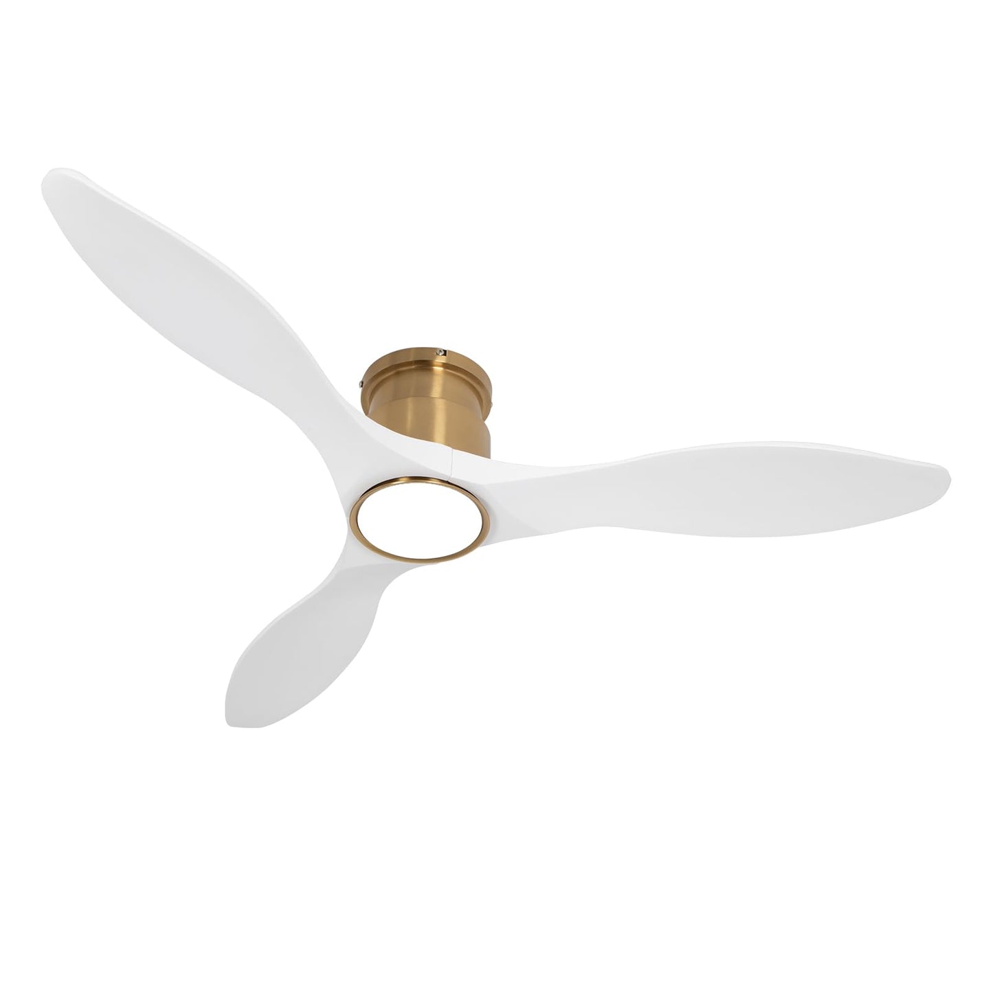 52 Inch Ceiling Fan with Lights and Remote, White Gold Low Profile Flush Mount, Modern 3 Blade Ceiling Fans Dimmable LED Light for Farmhouse Indoor Bedroom, Living Room