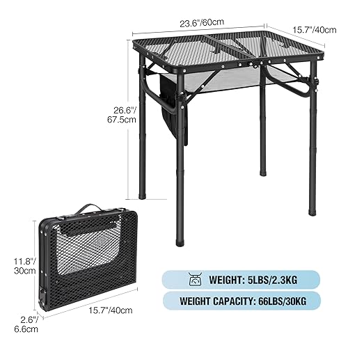 RedSwing Folding Grill Table, Lightweight Height Adjustable Aluminum Table with Mesh Desktop and Mesh Bag for Outdoor Camp...