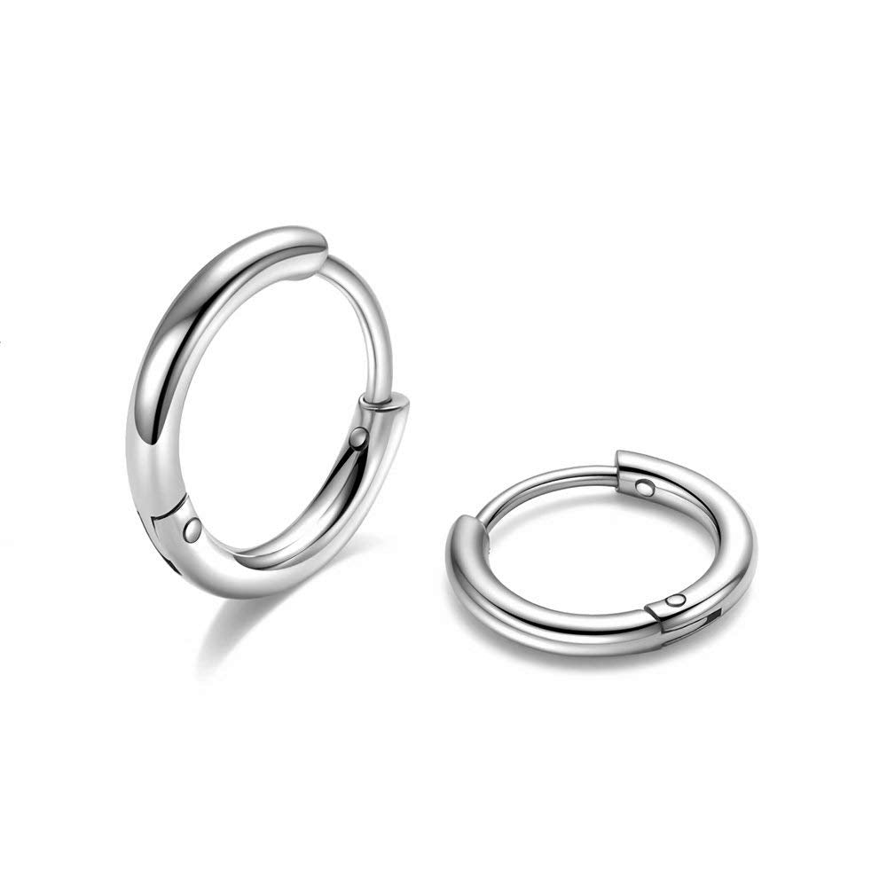 8MM Surgical Steel Hoop Earrings, Silver Huggie Hoop Earrings for Men Women Hypoallergenic, 316L Surgical Stainless Steel Earrin