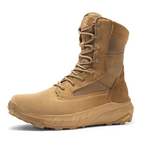 NORTIV 8 Men's Breathable Tactical Military Work Boots Side Zipper Leather Lightweight Hiking Motorcycle Combat Boots 8 In...