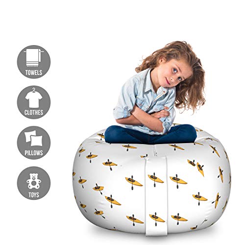 Lunarable Kayak Storage Toy Bag Chair, Pattern with Kayaks and Paddles Cartoon Style Extreme Sports Outdoors, Stuffed Anim...