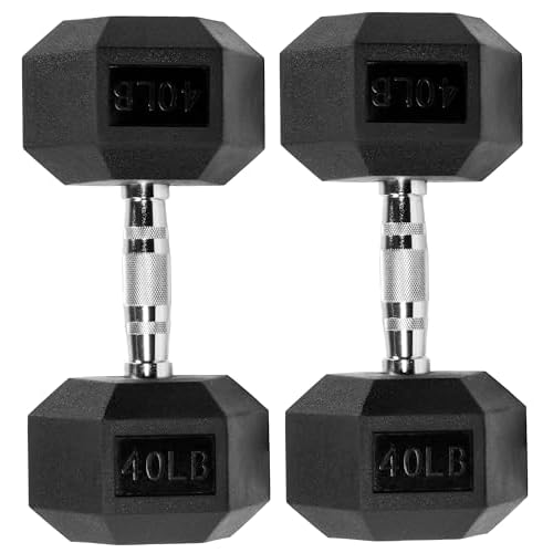 Fitvids Rubber Encased Hex Dumbbell, Multiple Sizes