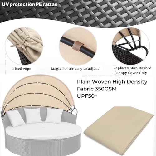 FSJITF Outdoor Furniture 66in Round Daybed Retractable Canopy Replacement Cover,Patio Rattan Wicker Sun Bed Fade Resistant...
