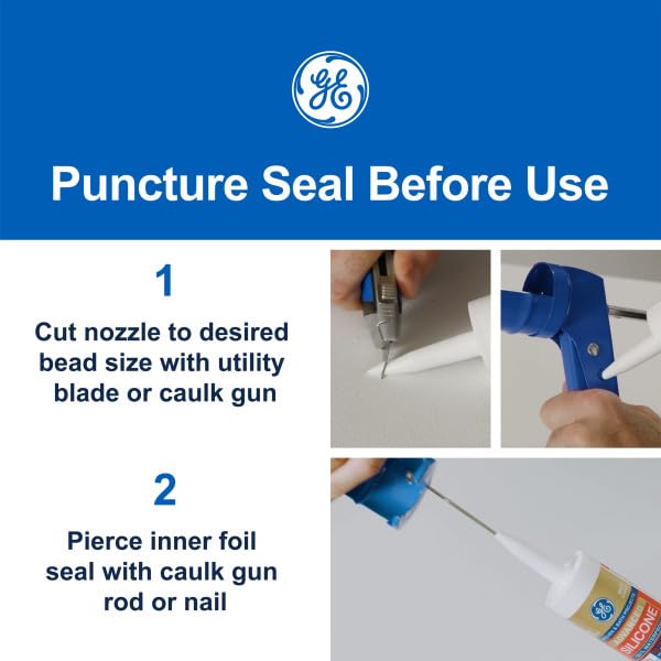 GE All Purpose Silicone Caulk, Clear, 10 fl oz Cartridge, 1 Pack - 100% Waterproof Silicone Sealant, Stronger Adhesion, Freeze & Sun Proof