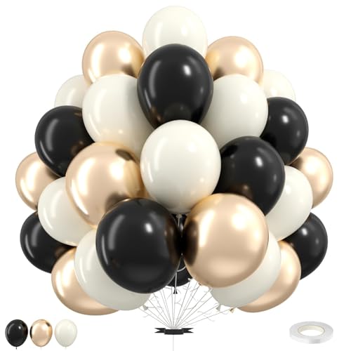 White Sand Black Balloons Set,12Inch Black Cream White Balloons for Wedding Bridal Shower Bachelorette Anniversary Birthda...