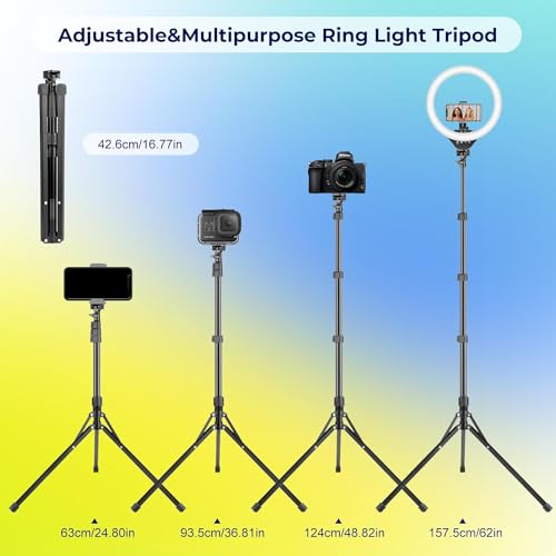 Aureday 14'' Selfie Ring Light with 62'' Tripod Stand and Phone Holder, Dimmable LED Phone Ringlight for Makeup/Video Reco...