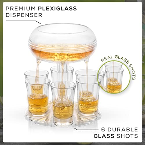 JoyJolt 6 Shot Glass Dispenser and Glass Set. 32oz Liquor Dispenser for Home Bar Accessories, Parties