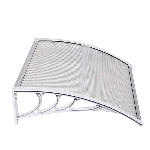 Outvita Window Awning Door Canopy 40"x30", Polycarbonate Cover Front Door Outdoor Patio Awning Canopy UV Rain Snow Sunlight Protection Hollow Sheet, Clear Board & White Bracket