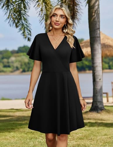 ZEAGOO Womens Summer Sundress Ruffle Short Sleeve Casual Dresses V Neck Floral Wrap A-Line Party Dress with Pockets