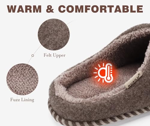 KuaiLu Womens Supportive Memory Foam Slippers Felt Fuzzy Lined Heel Cushion Lightweight House Shoes for Indoor Outdoor
