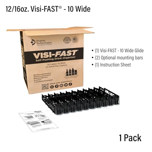 Display Technologies Visi-FAST Spring Push Drink Dispenser, Refrigerator Organizers and Storage for 12/16 oz Beverages, Bo...
