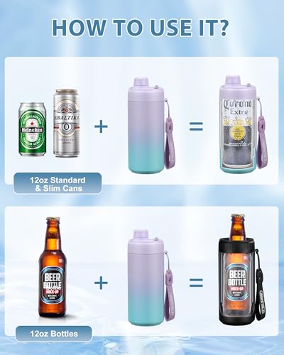 JOOPETALK Universal Can Cooler with Lid Fits All 12oz Cans& Bottles, 100% Leak-Proof Water Bottle, 4-in-1 Insulated Can Co...