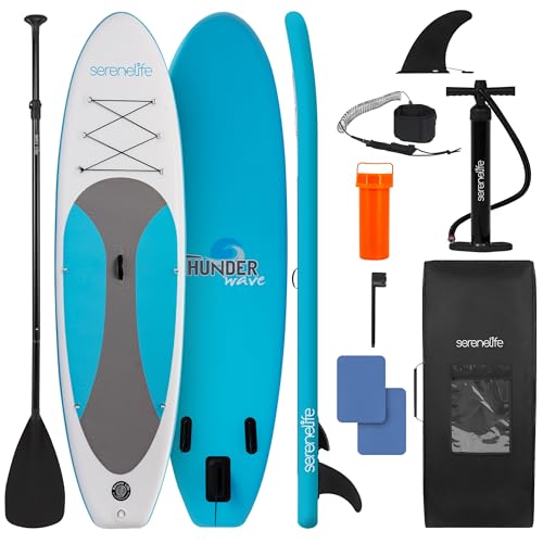 SereneLife Inflatable Stand Up Paddle Board with Premium SUP Accessories – Wide Stable Design with Non-Slip EVA Deck Pad f...