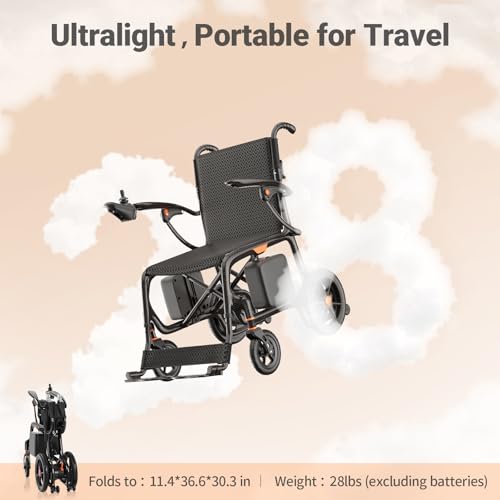 28lbs Ultralight 28 Miles Long Range 100% Carbon Fiber Travel Electric Wheelchairs for Adults, FreeWink Foldable Portable ...