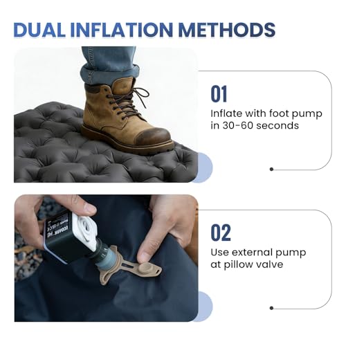 ONETIGRIS Blackcrystal Sleeping Pad, Ultralight Camping Sleeping Pad with Pillow Built-in Foot Pump Inflatable Sleeping Ma...