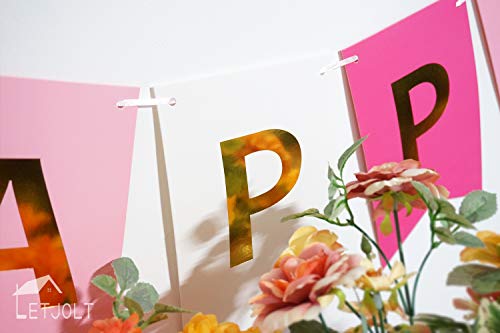 Roseo Pink Happy Birthday Banner Signs Golden Sparkle Funny Birthday Party Supplies for Girls Party Decorations Nursery De...