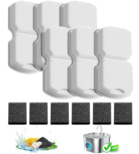 HOOISE Cat Water Fountain Filter Replacement: 6Pack Pet Fountain Filters of 6 Carbon Filters & 6 Sponges - Use for HOOISE ...
